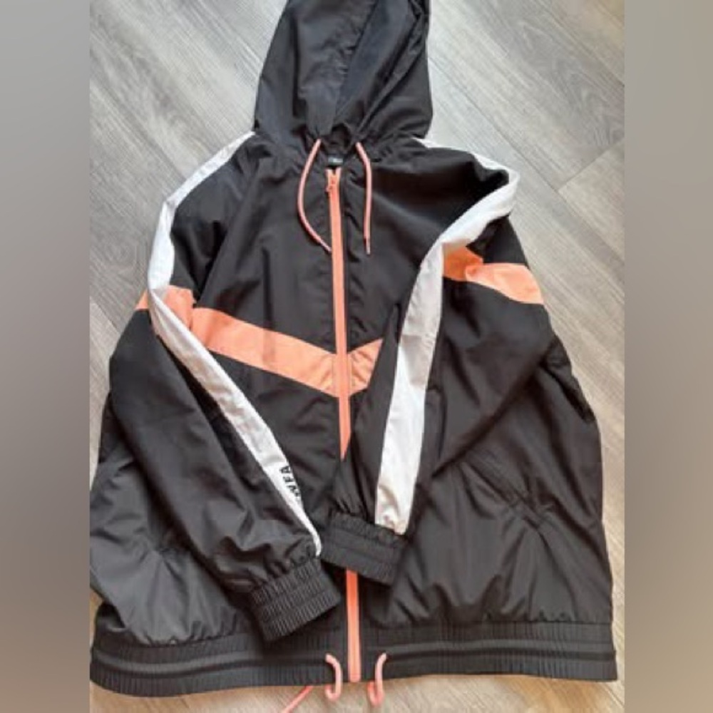 Black and Peach Hooded Windbreaker